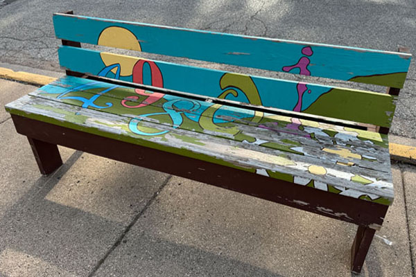 downtown iron mountain colorful art benches