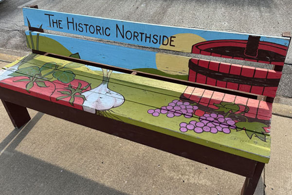 downtown iron mountain colorful art benches